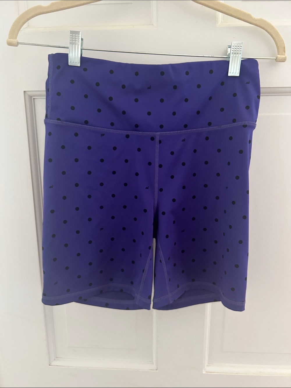 Fabletics Purple High-Rise Bike Shorts with Black Dot Print - Picture 4 of 4